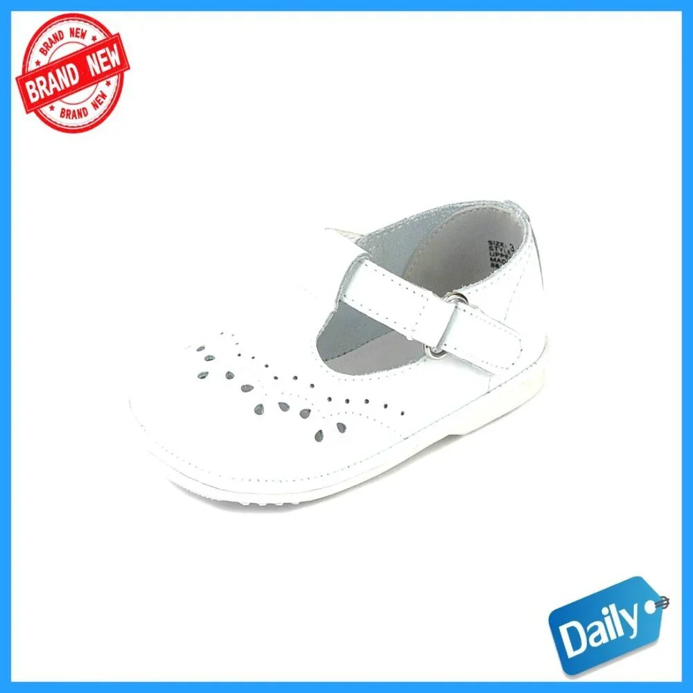 Leather T-Strap Mary Jane Baby Shoes, Velcro Closure, Rubber Sole